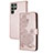 Leather Case Stands Flip Flowers Cover Holder Y01X for Samsung Galaxy S22 Ultra 5G Rose Gold