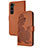 Leather Case Stands Flip Flowers Cover Holder Y01X for Samsung Galaxy S24 5G Brown