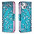 Leather Case Stands Flip Flowers Cover L01 Holder for Apple iPhone 14 Plus Cyan