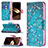 Leather Case Stands Flip Flowers Cover L01 Holder for Apple iPhone 15 Cyan