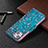 Leather Case Stands Flip Flowers Cover L01 Holder for Apple iPhone 15 Cyan