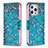 Leather Case Stands Flip Flowers Cover L02 Holder for Apple iPhone 14 Pro Max Cyan