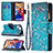 Leather Case Stands Flip Flowers Cover L03 Holder for Apple iPhone 14 Cyan