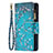 Leather Case Stands Flip Flowers Cover L03 Holder for Apple iPhone 14 Cyan