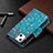 Leather Case Stands Flip Flowers Cover L03 Holder for Apple iPhone 14 Plus Cyan