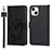 Leather Case Stands Flip Flowers Cover L16 Holder for Apple iPhone 15 Black