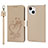 Leather Case Stands Flip Flowers Cover L16 Holder for Apple iPhone 15 Gold