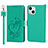 Leather Case Stands Flip Flowers Cover L16 Holder for Apple iPhone 15 Green