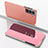 Leather Case Stands Flip Mirror Cover Holder for Samsung Galaxy S24 5G Rose Gold