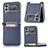 Luxury Leather Matte Finish and Plastic Back Cover Case H01 for Samsung Galaxy Z Flip3 5G Blue