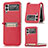 Luxury Leather Matte Finish and Plastic Back Cover Case H01 for Samsung Galaxy Z Flip3 5G Red