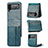 Luxury Leather Matte Finish and Plastic Back Cover Case H03 for Samsung Galaxy Z Flip3 5G Blue