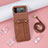 Luxury Leather Matte Finish and Plastic Back Cover Case R06 for Samsung Galaxy Z Flip3 5G Brown