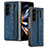 Luxury Leather Matte Finish and Plastic Back Cover Case S03D for Samsung Galaxy Z Fold5 5G Blue