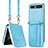 Luxury Leather Matte Finish and Plastic Back Cover Case S04D for Samsung Galaxy Z Flip5 5G Blue