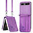 Luxury Leather Matte Finish and Plastic Back Cover Case S04D for Samsung Galaxy Z Flip5 5G Purple