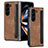 Luxury Leather Matte Finish and Plastic Back Cover Case S05D for Samsung Galaxy Z Fold5 5G Brown