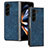 Luxury Leather Matte Finish and Plastic Back Cover Case S07D for Samsung Galaxy Z Fold5 5G Blue