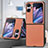 Luxury Leather Matte Finish and Plastic Back Cover Case SD1 for Oppo Find N2 Flip 5G Brown