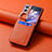Luxury Leather Matte Finish and Plastic Back Cover Case SD13 for Oppo Find N2 Flip 5G Orange