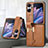 Luxury Leather Matte Finish and Plastic Back Cover Case SD4 for Oppo Find N2 Flip 5G Brown