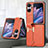 Luxury Leather Matte Finish and Plastic Back Cover Case SD4 for Oppo Find N2 Flip 5G Orange