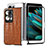 Luxury Leather Matte Finish and Plastic Back Cover Case SD6 for Oppo Find N2 5G Brown