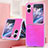 Luxury Leather Matte Finish and Plastic Back Cover Case SD6 for Oppo Find N2 Flip 5G Hot Pink