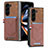 Luxury Leather Matte Finish and Plastic Back Cover Case SD7 for Samsung Galaxy Z Fold5 5G Brown