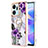 Silicone Candy Rubber Gel Fashionable Pattern Soft Case Cover with Finger Ring Stand Y03B for Huawei Honor X7a Purple