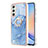 Silicone Candy Rubber Gel Fashionable Pattern Soft Case Cover with Finger Ring Stand YB1 for Samsung Galaxy A24 4G Blue