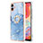 Silicone Candy Rubber Gel Fashionable Pattern Soft Case Cover with Finger Ring Stand YB1 for Samsung Galaxy F04 Blue