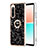 Silicone Candy Rubber Gel Fashionable Pattern Soft Case Cover with Finger Ring Stand YB2 for Sony Xperia 10 IV Black