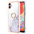 Silicone Candy Rubber Gel Fashionable Pattern Soft Case Cover with Finger Ring Stand YB5 for Samsung Galaxy F04 White