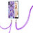 Silicone Candy Rubber Gel Fashionable Pattern Soft Case Cover with Lanyard Strap Y01B for Samsung Galaxy A11 Purple