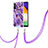 Silicone Candy Rubber Gel Fashionable Pattern Soft Case Cover with Lanyard Strap Y01B for Samsung Galaxy A13 5G Purple