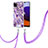 Silicone Candy Rubber Gel Fashionable Pattern Soft Case Cover with Lanyard Strap Y01B for Samsung Galaxy F42 5G Purple