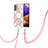 Silicone Candy Rubber Gel Fashionable Pattern Soft Case Cover with Lanyard Strap Y01B for Samsung Galaxy M32 5G Pink