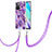 Silicone Candy Rubber Gel Fashionable Pattern Soft Case Cover with Lanyard Strap Y01B for Xiaomi Redmi 10 4G Purple