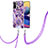 Silicone Candy Rubber Gel Fashionable Pattern Soft Case Cover with Lanyard Strap Y01B for Xiaomi Redmi Note 10 4G Purple