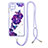 Silicone Candy Rubber Gel Fashionable Pattern Soft Case Cover with Lanyard Strap Y01X for Samsung Galaxy A22 4G Purple