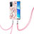 Silicone Candy Rubber Gel Fashionable Pattern Soft Case Cover with Lanyard Strap Y02B for Oppo Reno6 5G Pink