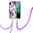 Silicone Candy Rubber Gel Fashionable Pattern Soft Case Cover with Lanyard Strap Y03B for Samsung Galaxy A02 Purple