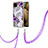 Silicone Candy Rubber Gel Fashionable Pattern Soft Case Cover with Lanyard Strap Y03B for Samsung Galaxy A12 5G Purple