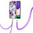 Silicone Candy Rubber Gel Fashionable Pattern Soft Case Cover with Lanyard Strap Y03B for Samsung Galaxy F42 5G Purple