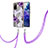 Silicone Candy Rubber Gel Fashionable Pattern Soft Case Cover with Lanyard Strap Y03B for Samsung Galaxy S20 FE (2022) 5G Purple
