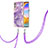 Silicone Candy Rubber Gel Fashionable Pattern Soft Case Cover with Lanyard Strap Y05B for LG Velvet 5G Purple