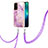 Silicone Candy Rubber Gel Fashionable Pattern Soft Case Cover with Lanyard Strap Y05B for Oppo A54 5G Clove Purple