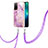 Silicone Candy Rubber Gel Fashionable Pattern Soft Case Cover with Lanyard Strap Y05B for Oppo A55 5G Clove Purple