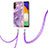 Silicone Candy Rubber Gel Fashionable Pattern Soft Case Cover with Lanyard Strap Y05B for Samsung Galaxy A04s Purple